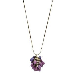 Vintage Purple Pink Bead Cluster Pendant Necklace Retro Fashion Jewelry Women